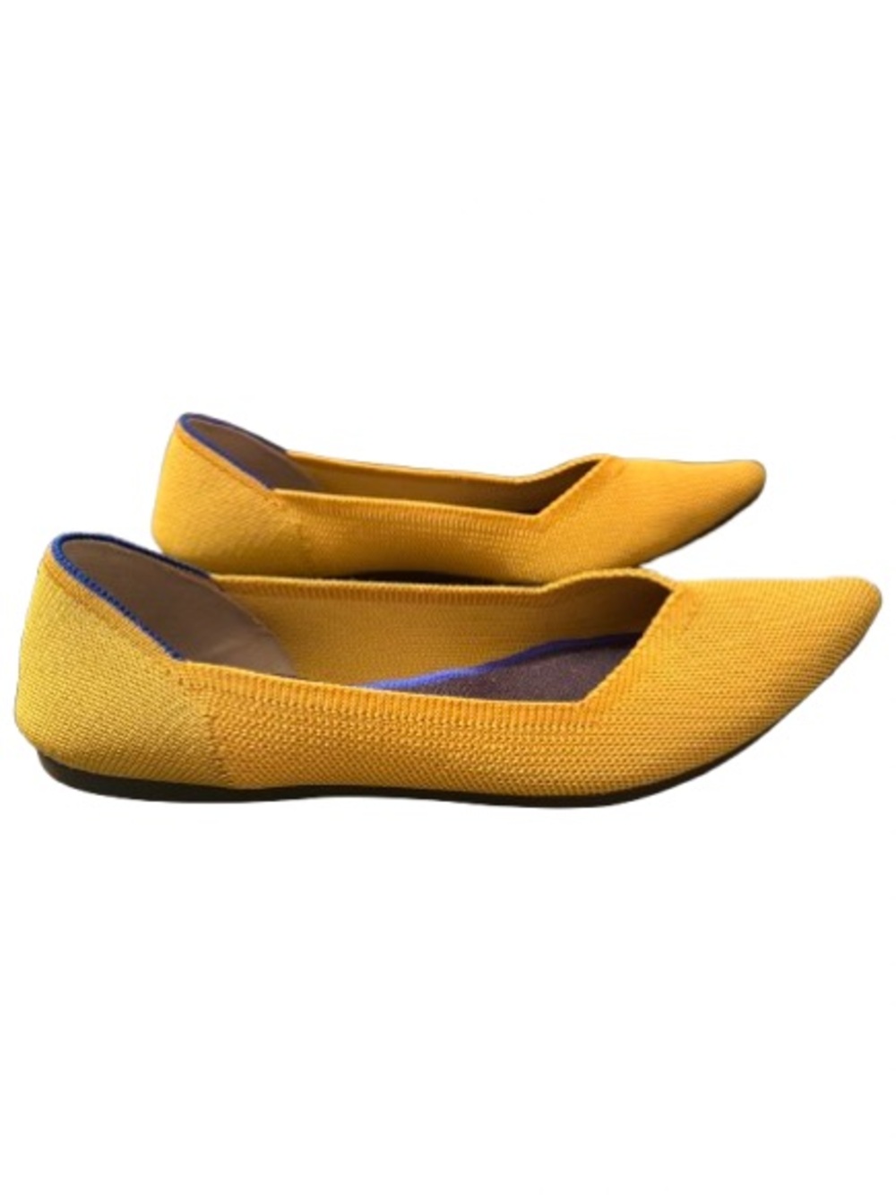 Rothy’s Pointed Flats Mustard Yellow Blue Trim Size 8.5 Sustainable Knit Comfort - Picture 5 of 8